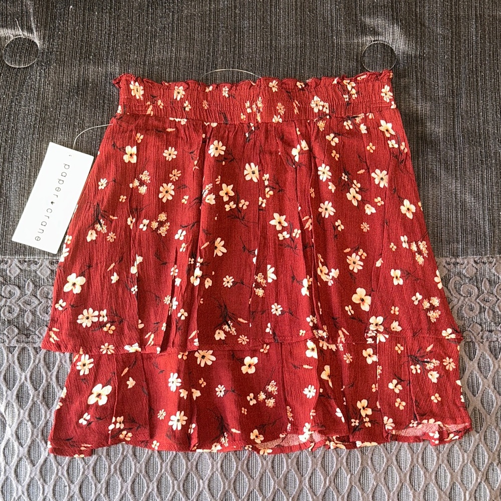 Paper Crane Burgundy Floral Skater Skirt